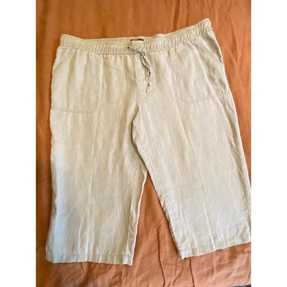 Linen Pants Women XXL Cropped Stretch Tie Waist Pockets Merona s57